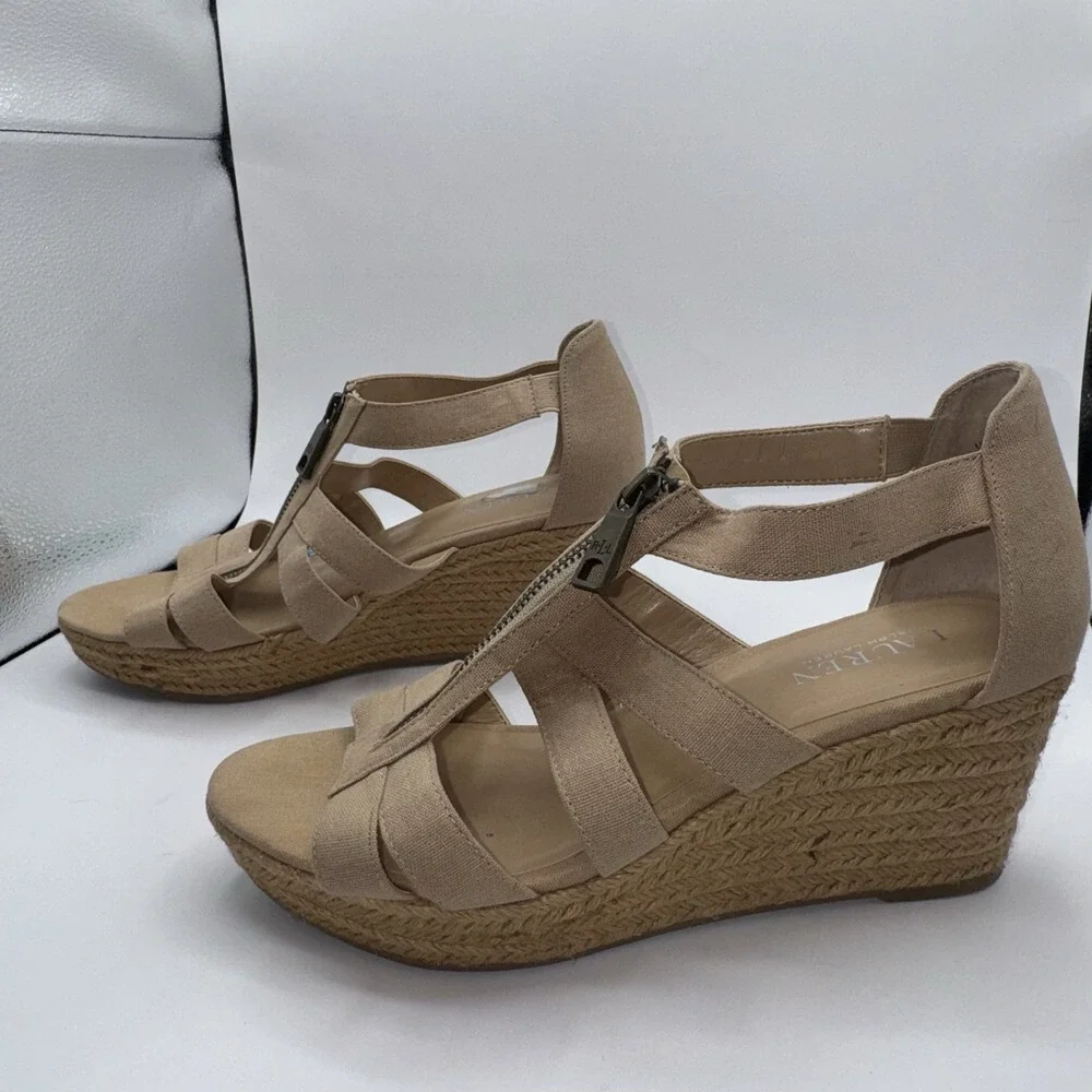 Lauren Ralph Lauren Womens Sz 10 Kelcie Espadrille Wedge Heel Sandals‎ Beige